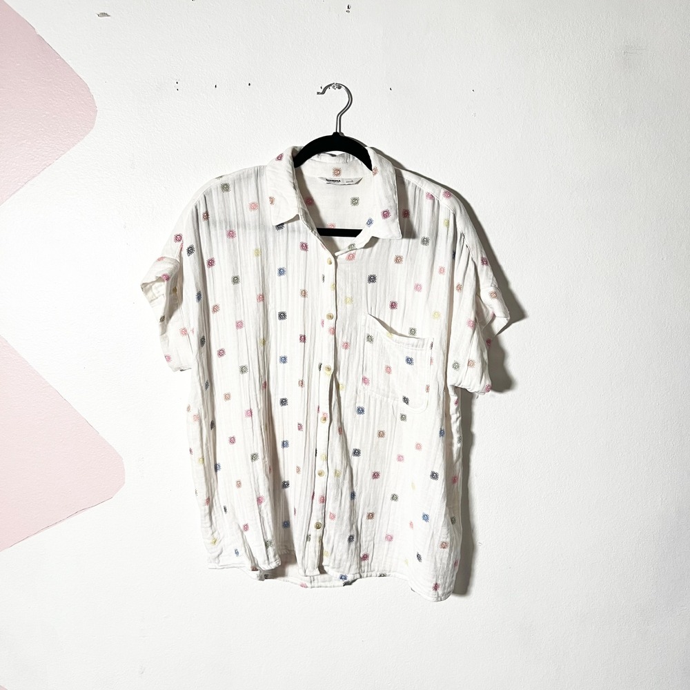 100% Cotton Gauze Top Women's Large White Celestial Sun Boho